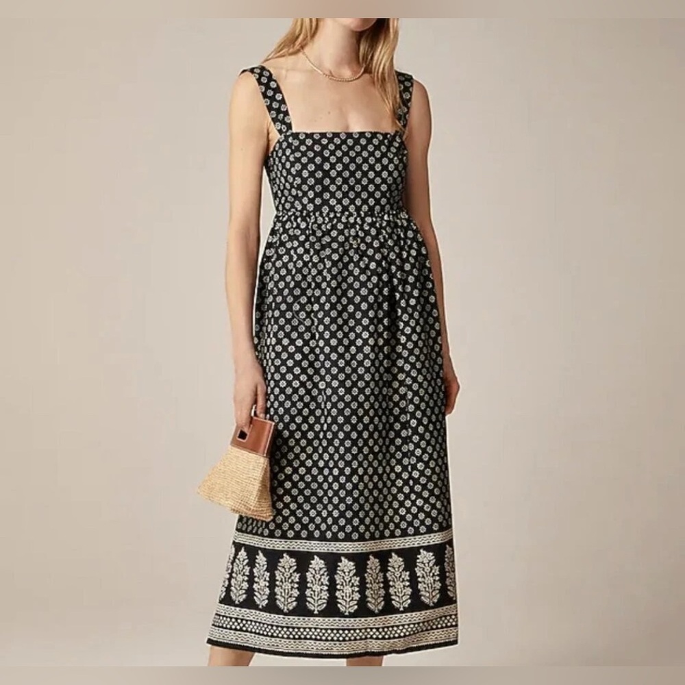 J. CREW Squareneck Midi Dress in Block Print in Black & Ivory/ Cream Sz. 6
 $148
